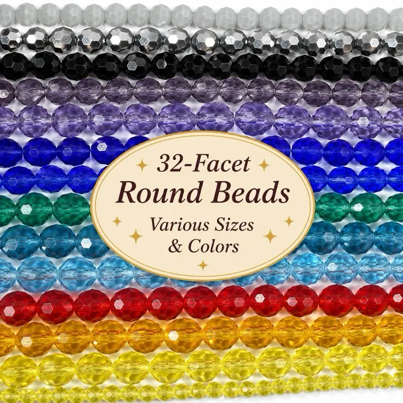 32-Facet Round Crystal Glass Bead Strands, DIY Craft Beads for Bracelet Making, Keychain Crafting Supplies, Jewelry Making