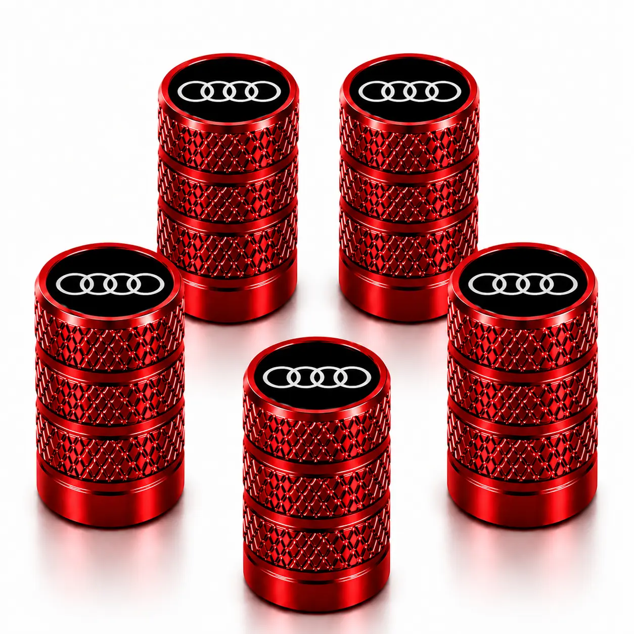 For Audi Q5 Q7 A4 Q3 A6 e-tron A3 5 Pack Knurled Aluminum Tire Valve Stem Caps Anti-Rust Leakproof Wheel Air Dust Covers Lossless Screw Install Premium German Luxury Car Exterior Accessories SUV Sedan