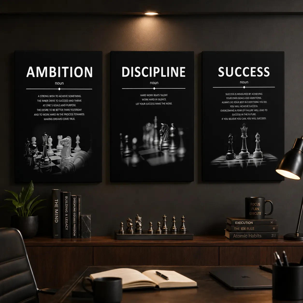 3-Piece Framed Wood Inspirational Letter Canvas Wall Art Set - Waterproof Quotes Print, Motivational Poster, Apartment Stuff, Wardrobe Decor, Modern Minimalist Aesthetic Home Decor, Perfect Success Gift for Boys