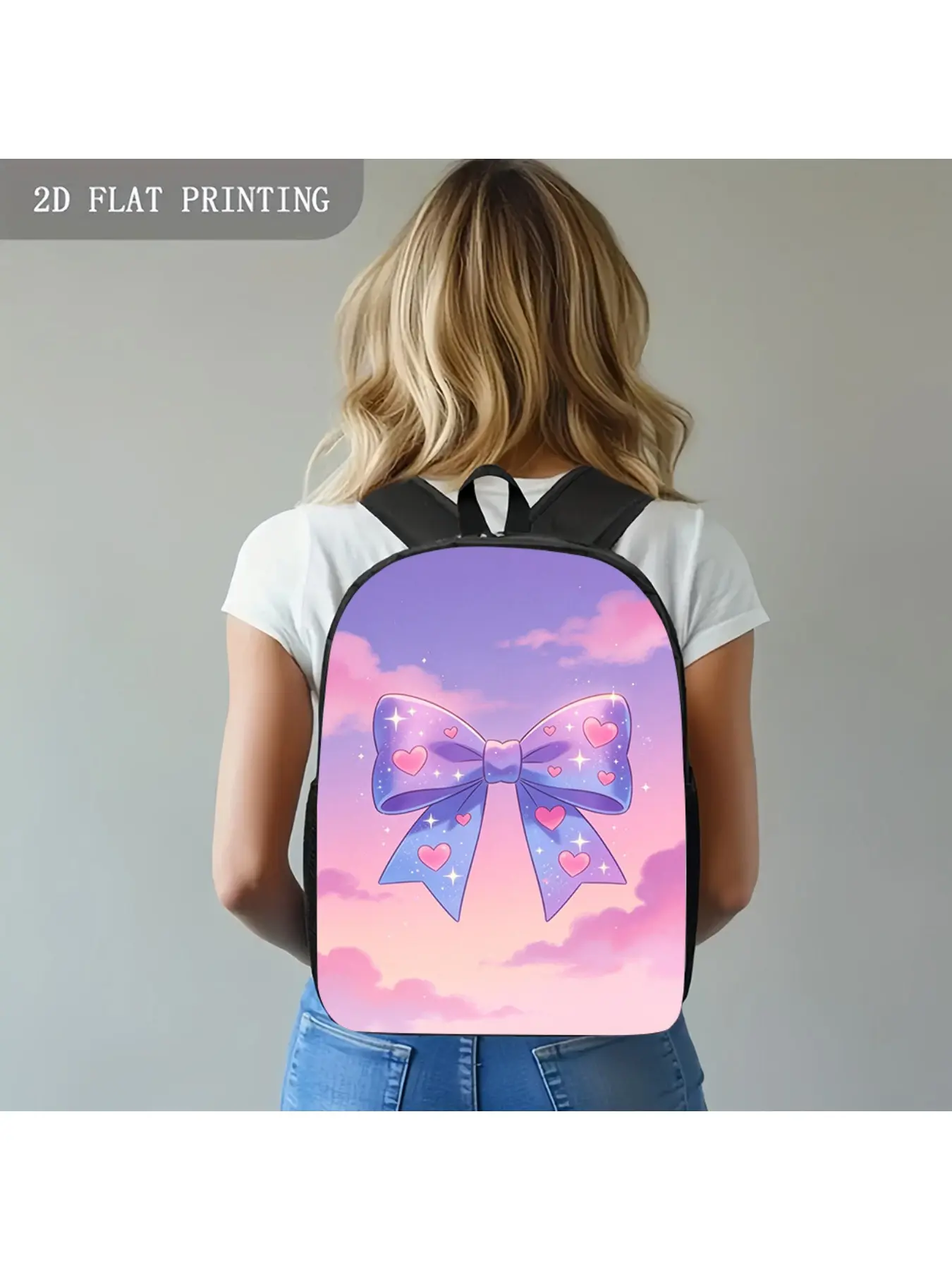 1pc Cute Pastel Bow Heart Print Dreamy Sky Style Lightweight Backpack Large Suitable for Valentine'S Day And Back-To-School Gifts., for Teenager, For Teenager