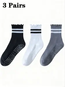 Women's Striped Yoga Socks, Athletic Socks, Sports Running Socks, Volleyball Socks, Fitted Sportswear Design, All-Season Wearable, Ideal for Indoor Activities & Daily Use, Edge Grip Socks
