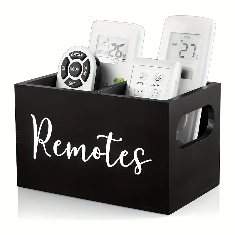 1pc Wooden Remote Control Holder, Classic Style, Open-Top Design, Multi-Functional Storage Box with 2 Compartments, Suitable for Living Room, Kitchen, Bedroom, Bathroom, Office Desk, Desk Storage Organizer