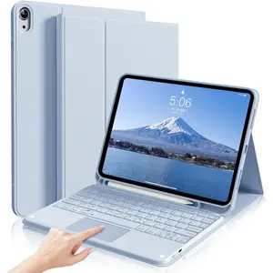 iPad 11/10th Gen Case with Keyboard 11/10.9 inch 2025 A16/2022, Detachable Wireless Bluetooth with Left Side Pencil Holder, Multi-Touch Trackpad Square Gray Keycaps (Blue