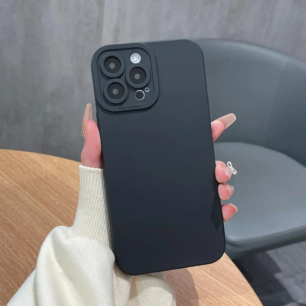 Minimalist Solid Color TPU Phone Case With Lens Protector, 1 Count Shockproof Cellphone Protective Cover, Phone Cases for iPhone X XS 11 12 13 14 Pro