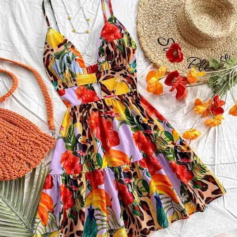 Women's Floral Print Cami Dress, Boho Beach Dress, Fashion Chic Casual Fit Sleeveless Spaghetti Strap Dress for Beach Holiday Vacation, Ladies Summer Clothes, Casual Wear