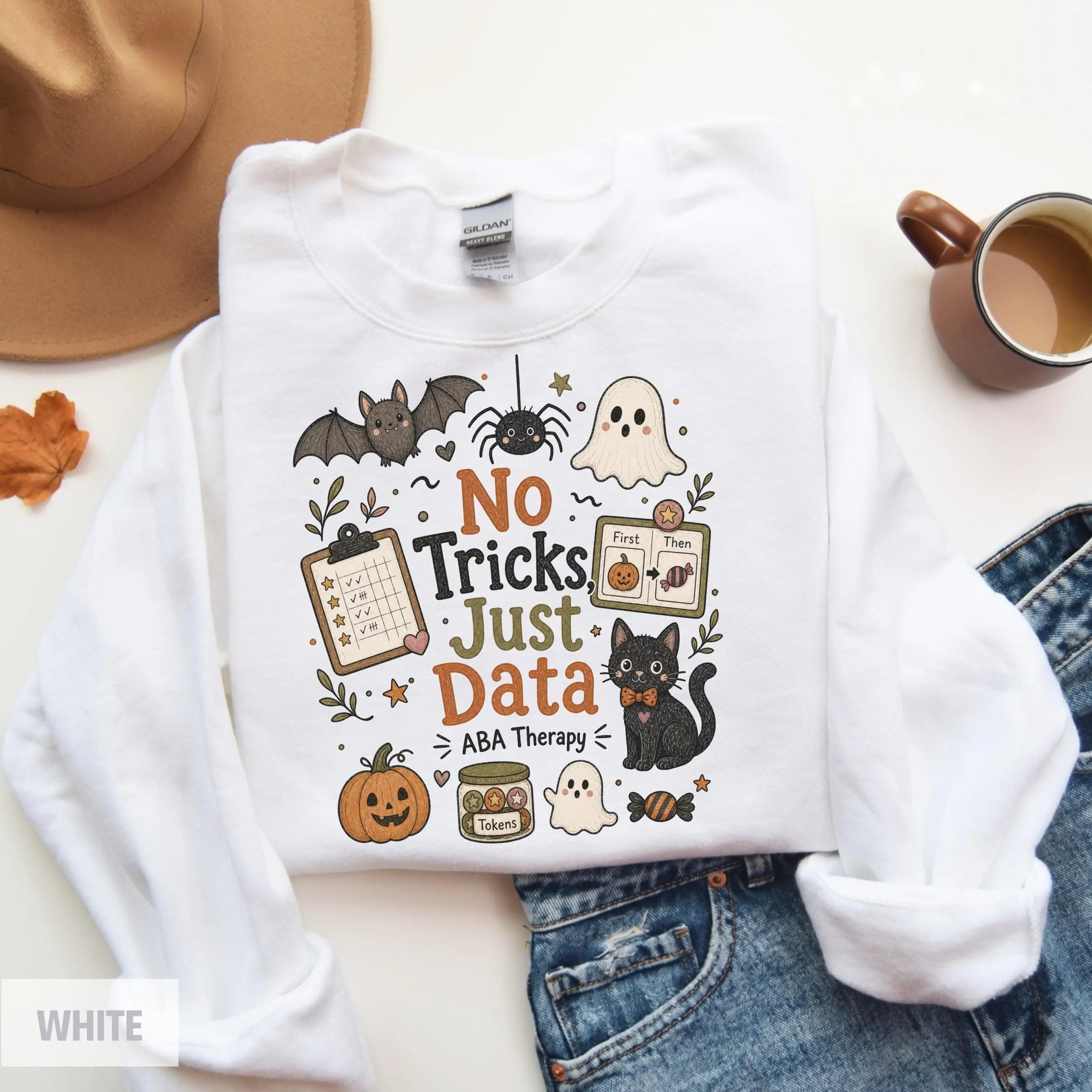 ABA Halloween Sweatshirt, No Tricks Just Data Sweater, ABA Crewneck, BCBA Gift, Behavior Analyst Sweater