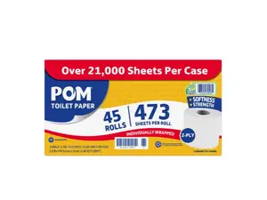 POM 2-Ply Toilet Paper 45 Rolls 473 Sheets per Roll Embossed for Added Strength Quality White Bathroom Tissue