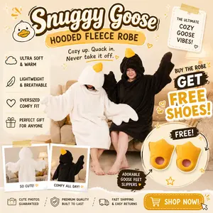 Snuggy Goose Couple Hoodie Blanket with Free Slippers – Oversized Plush Goose Fleece Robe, Cozy Matching Pajama Loungewear for Adults & Teens