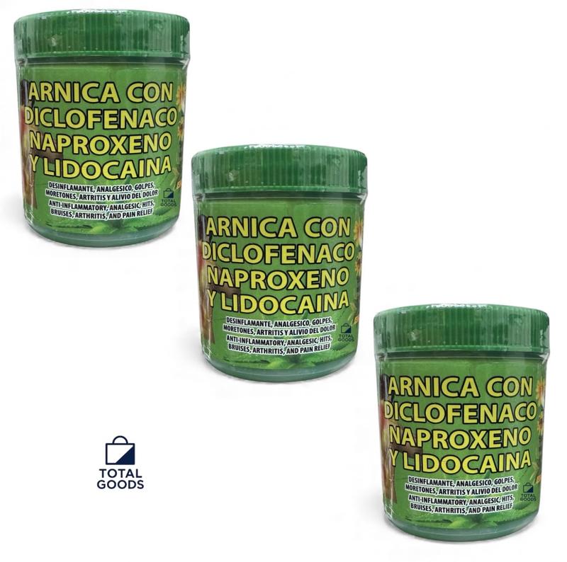 3 Pack Arnica Con Diclofenaco Naproxeno y Lidocaina 120g