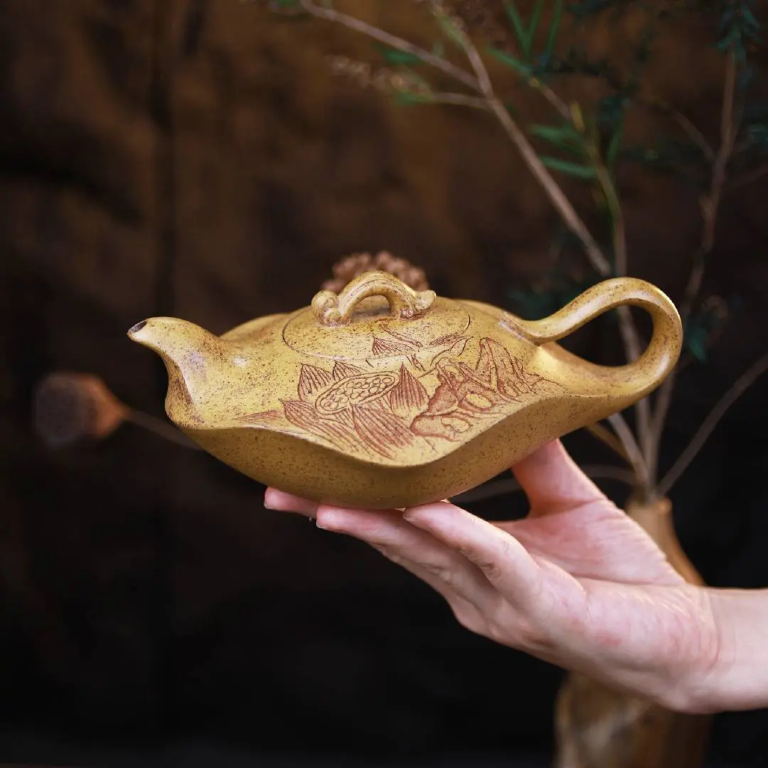 Product Description: Hand-Carved Lotus Purple Clay Teapot
