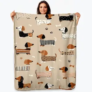 Dachshund Dog Print Flannel Blanket Ultra Soft Cozy Warm Brown Black White Pattern All Season Bedroom Couch Sofa Travel Throw Decor Decorative Throw Perfect Birthday Gift Christmas Gift for Dog Lovers Adults Viral Trending Wiener Pet Aesthetic Style