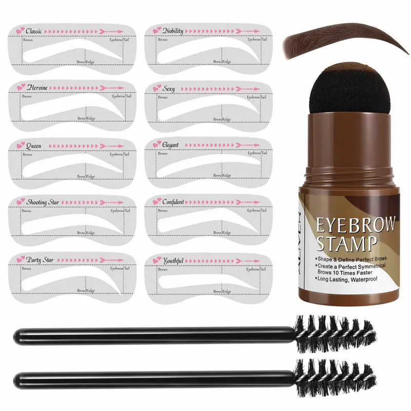 ALIVER Reusable Eyebrow Stamp Stencil Set - 10 Shapes, Grid Alignment, Long-Lasting Waterproof Multicolor Cream, Mineral Oil-Free, Transfer-Proof Symmetrical Brow Cosmetic for Party Makeup, Eyebrow Products, Face Cover Tool