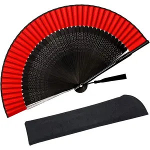 Folding Hand Fan for Women - Foldable Chinese    Silk Fan - for Hot Flash, Dance, Performance, Decoration, Party,  (Sexy Red) 05