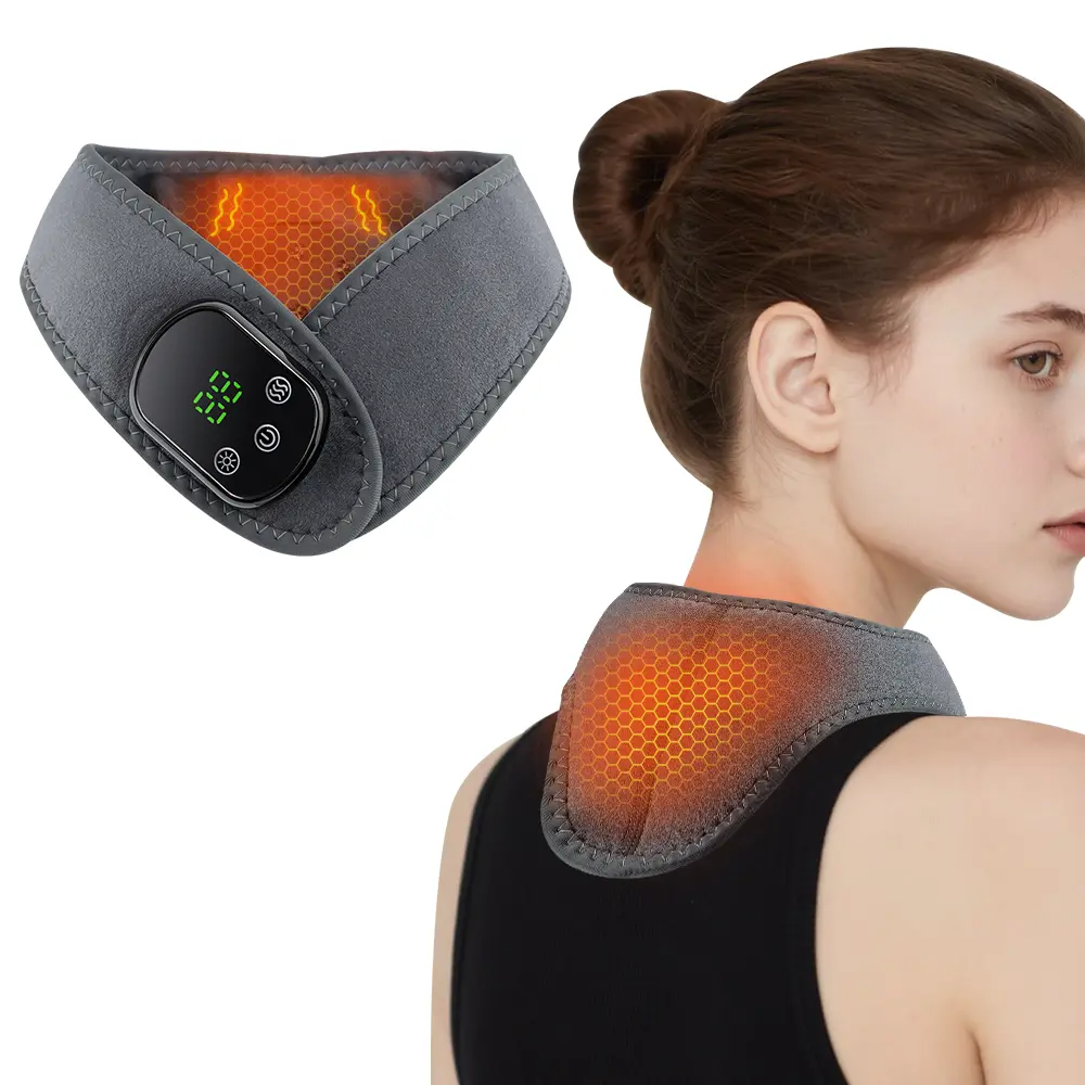 New Year Gift】Wireless Neck Heating Pad Vibration Massage Cordless Heated Neck  Wrap for Neck &