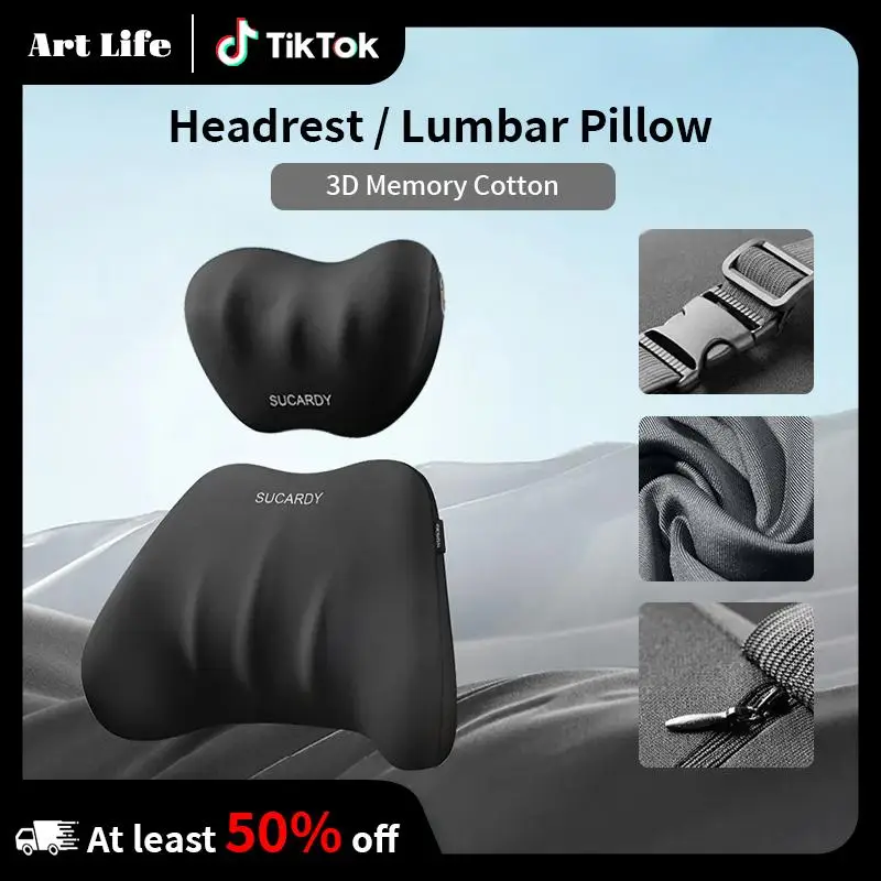 Car & Office Lumbar Support Pillow Set – Ergonomic Neck and Back Cushion with Adjustable Straps | Memory Foam for Long Drives, Travel, Desk Chairs – R
