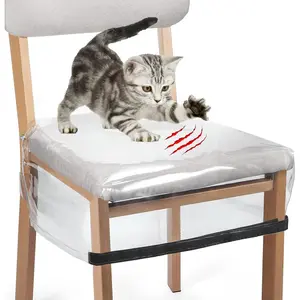 6 Pack Plastic Chair Covers for Dining Room Chairs, Stain, Water and Kitty Scratch Resistant Clear PVC Chair Protector with Adjustable Belt Strap for  18"- 20" Standard Chair