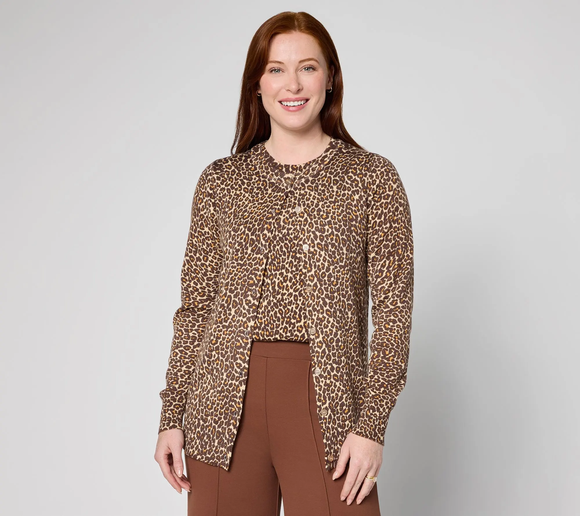 Joan Rivers Printed Leopard Button Front Cardigan