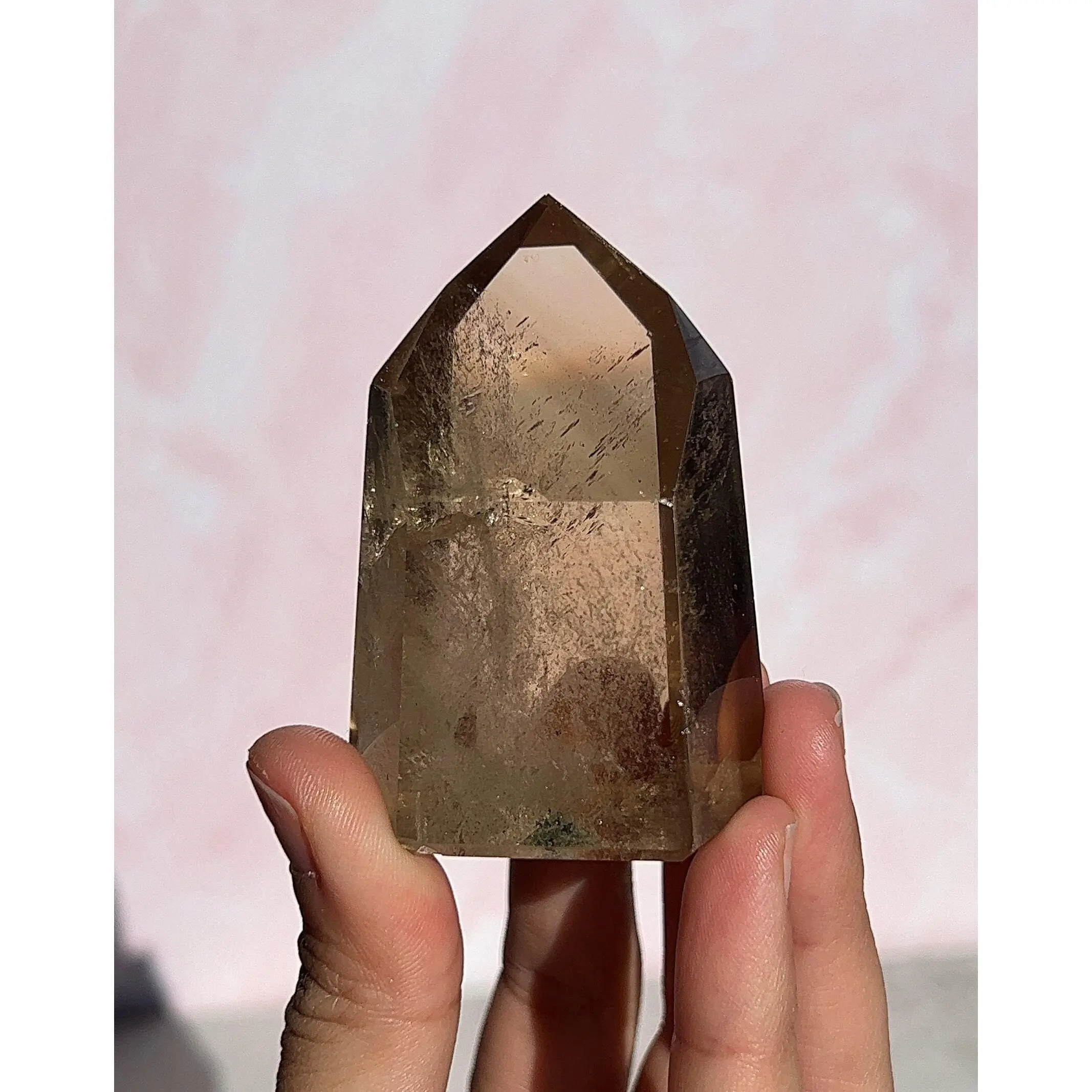Natural Citrine Tower with Phantoms and Lodolite Inclusions from Brazil #7A