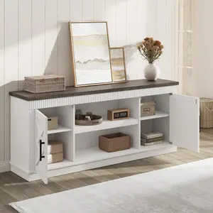 Rustic Fluted Entertainment Center TV Stand - Fits Up to 80 Inch TVs - 2 Doors & Open Storage Shelf - Farmhouse Console Table for Living Room or Bedroom - Wooden Storage Furniture