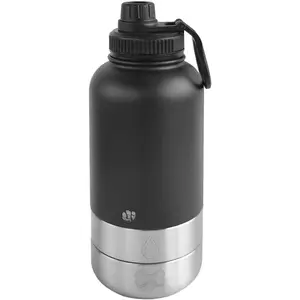 Portable  Insulated Water Bottle & Bowls - -in-One Travel Accessories  & Liquids for , Hiking, Camping - Leak-Proof, Double Walled - 32 oz, 2  Bowls, Black