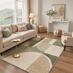 【Summervibes】GENIMO Area Rug – Pet Friendly, Non-Slip, Machine Washable Carpet, Soft Floor Rug, Stylish Home Decor for Living Room, Bedroom, Hallway ,ARA5092-LINEN PETAL