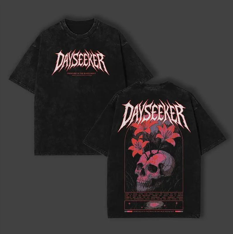 Creature Metal Skull Tee - Dayseeker Vintage Casual Streetwear Unisex Top Music Heavy Metal Shirt Unisex Oversize Rock Band Washed Heavyweight Cotton Soft, Graphic Tee, Y2k clothing Menswear Oversized T-Shirt Apparel Classic y2k outfits men