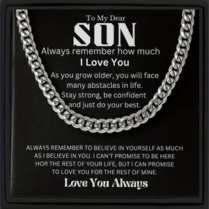 Men's Chain Necklace with Gift Card & Gift Box, 1 Count Fashion Y2k Style Stainless Steel Necklace, Hip-hop Punk Rock Chain Gift for Son, Diamond Cut Chain