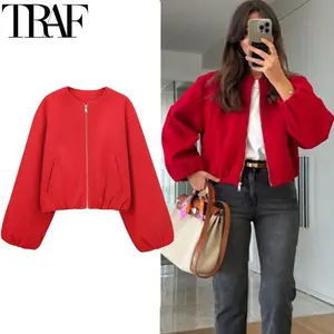Women's Jackets Autumn Long Sleeve Short Solid Coats Faux Wool & Blends Coats Winter Woman Bomber Jackets Zip Up Outerwear