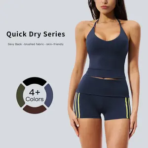 Tenwolf Women’s Quick-Dry Series halter yoga outfit set featuring an open back design plus anti-exposure shorts—comfortable, doesn’t pinch, and super slimming.