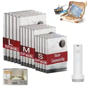 Cordless Travel Vacuum Storage Bags(15Pcs)-USB Electric Air Pump，Space Saver Vacuum Compression Bags，Airtight Reusable Vacuum Seal Bags Travel Essentials，for Clothes, Bedding, Blankets, Luggage & Moving