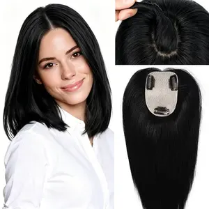 Real Human Hair Topper for Women Human Hair Pieces for Women 12 inch Black Hair Hoppers Mono Base Hairpieces for Thinning Hair