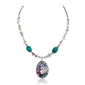 Natural Turquoise Abalone White Howlite .925 Sterling Silver Certified Authentic Navajo Native American Necklace 790105-2