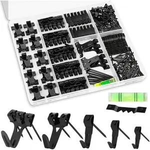 385Pcs Picture Hanging Kit with Heavy Duty Picture Hanging Hooks Sawtooth Hardware Nails and Picture Hanging Tool Wall Hangers for Frame Painting Art Photo (Black)