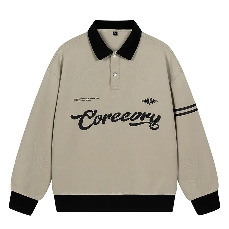 POLO sweatshirt for men, spring and autumn couple style long sleeved printed top, with a collared base shirt