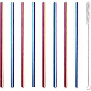 Stainless Steel Straws Short Small Mini Metal  6 Inch Drinking Straw Reusable for Cocktails Coffee Mugs Goblets Bar Party Home Office Restaurant with Cleanning Brush, Colorful 8 count