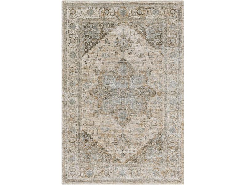 Livabliss BWK2320-67RD Poly Blend Home Decor Rug - 6'7" x 6'7" Round Shape Area Rug, Durable Indoor Machine-Woven, Brunswick Sage-Olive-Charcoal Earth Tone, Updated Classic Traditional Motif, Fringe Detail, High-Traffic Living Room Use, Living Room Rugs