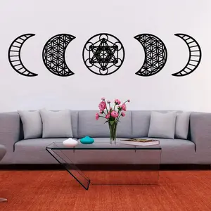 Sacred Geometry - Moon Phase Wall Art – Wooden Wall Decor - Metatrons Cube, Flower of Life