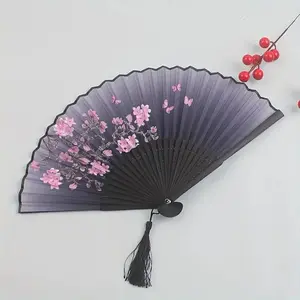 2 Piece Bamboo Folding Fans, Vintage Cherry Blossom Art, Flower Design, Lightweight Handheld Fan for Hanfu Dance, Graduation Gift, Home Decor