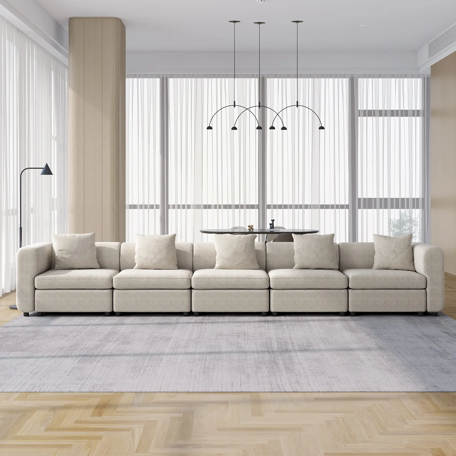 Guyii Beige Sectional Sofa 2 5 Seater Modern Oversized Velvet Couch with Ergonomic Design & Decorative Pillows for Living Room Spacious Extra Large Seating Solution summerwins