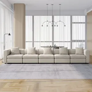 Guyii Beige Sectional Sofa 2-5 Seater Modern Oversized Velvet Couch with Ergonomic Design & Decorative Pillows for Living Room Spacious Extra Large Seating Solution