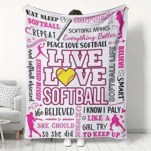 1pc Softball-Themed Flannel Fleece Throw Blanket for Girls and Women - Cozy All-Season Knitted Polyester Blanket with Digital Print - Perfect Gift for Softball Lovers, Team Members - Versatile for Bed, Sofa, Outdoor Camping - 200-250g Lightweight Warmth