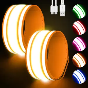LED Armband for Running 2 Pack, 5 Colors 3 Lights Modes Rechargeable Reflective Arm Bands, High Visibility Reflective Gear for Running Walking Cycling at Night