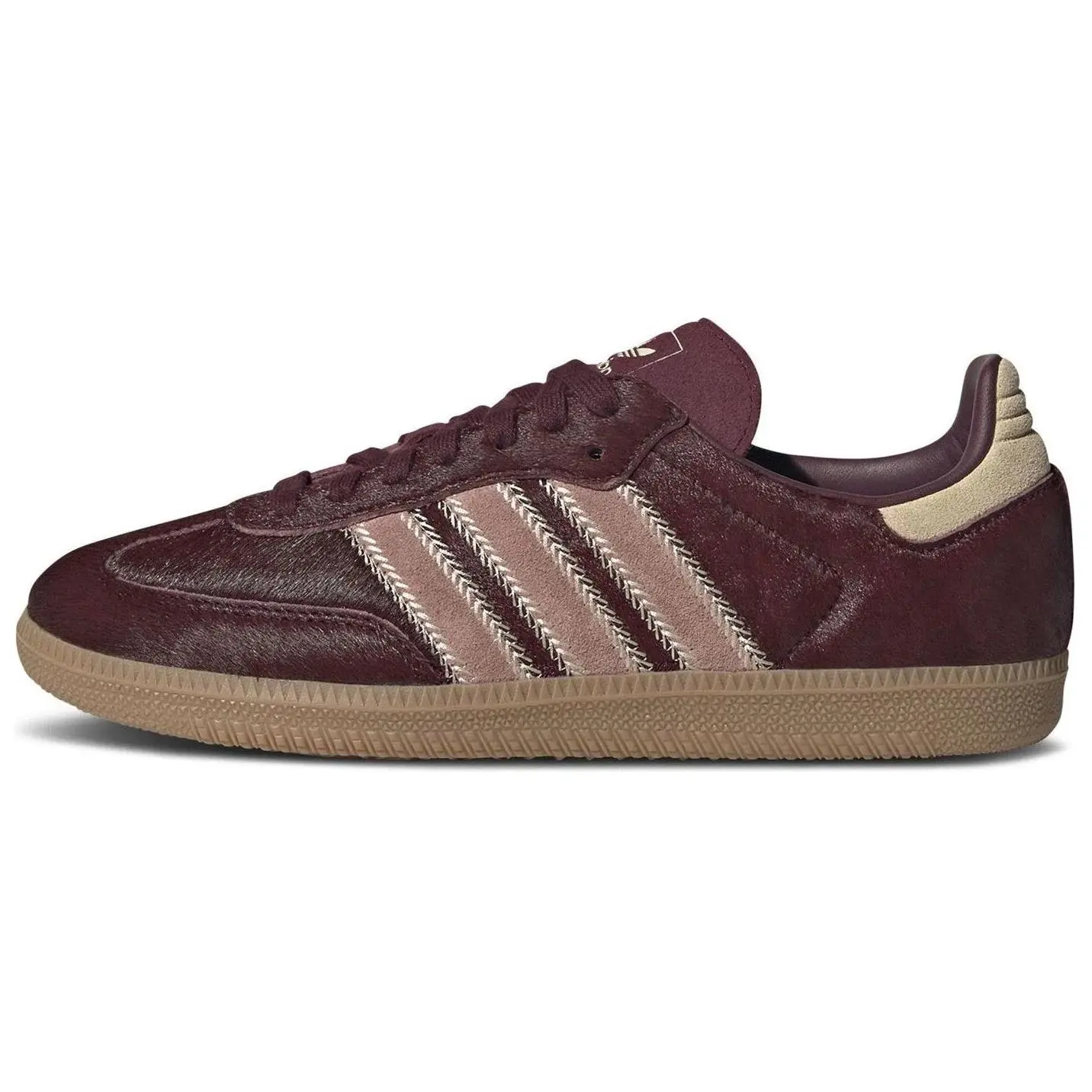 Women's Adidas Wmns Samba Og 'Pony Hair Pack - Maroon' New Variant Low-Top Laces Casual Trainers, JP5330, Basic, No Heel, Round Toe, Sporty Chic, All-Seasons Everyday Wear