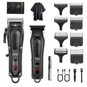 Men's Electric Hair Clipper Set with LED Display, Rechargeable Trimmer with Guide Comb, Complete Grooming Kit for Men and Home Use