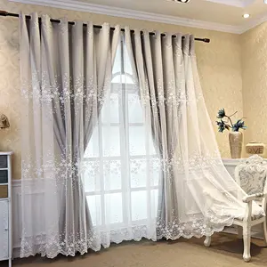 European Luxury Water Soluble Embroidered Window Curtain, Home Decoration Curtain, Living Room Bedroom Sunshade Breathable Dual Layer Curtains, Balcony UV Protection Shade