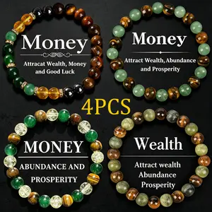 Money Attraction Bracelet Set for Women Men - Natural Tiger Eye & Green Aventurine Blue Friendship Bracelet Beaded Manifestation Jewelry Protection Bracelet Encouragement Gift for Him & Her, Exquisite Boho Crystal Bracelet summerwins