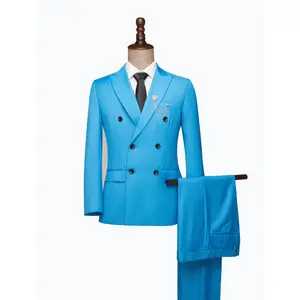 2-piece Men's Suit Set with Double-breasted Peak Collar and Elastic Waist Trousers for The Wedding and Back-to-school Season Fabric Menswear Stylish Smooth