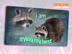 Riftbound Playmat I am trying my best Stitched Edges MTG Racoon Funny Gaming Meme Desk Mat Trading Card Gaming Mat