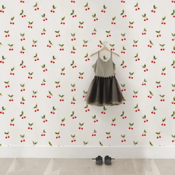 Cherries Patch Peel and Stick Wallpaper Designs - Renter-Friendly Temporary Decorative Home Improvement Wall Covering, Decorative Wallpaper