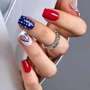 CurvLife Soft Gel Press On Nails Kit - Patriot Full Cover False Nail Tips with Trendy Designs, Reusable & Glue Included - Easy Application Nail Accessories for Women